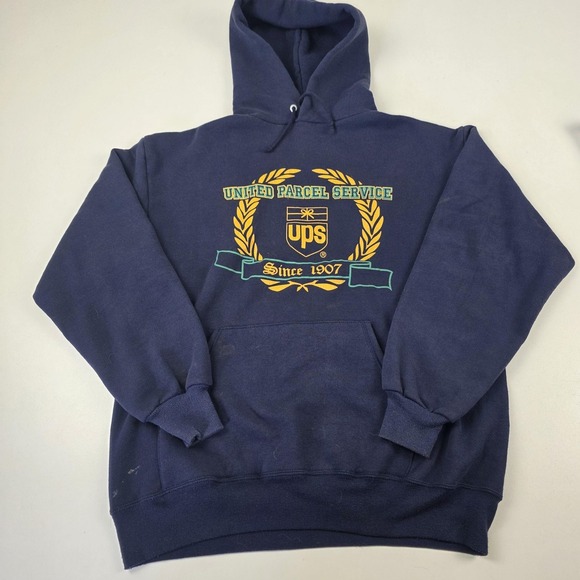 Vintage United Parcel Service Hoodie Mens Large Blue Jerzees UPS Graphic 90s